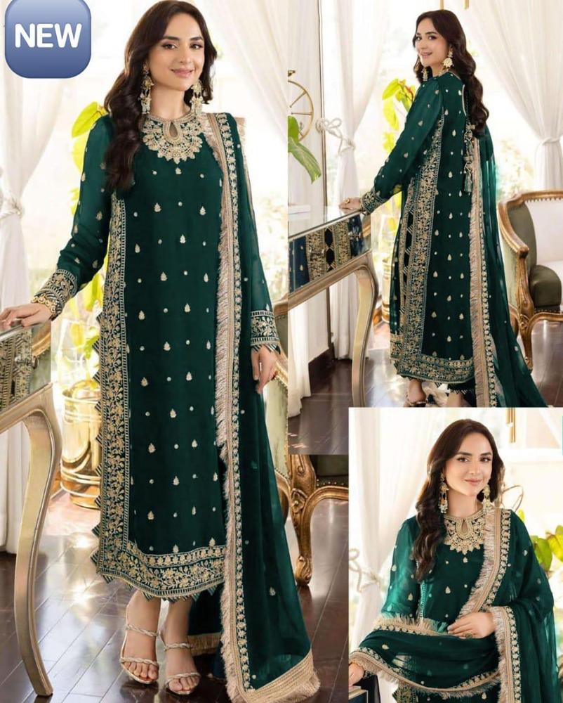 3 Pcs Women's Stitched Crinkle Chiffon Embroidered Suit